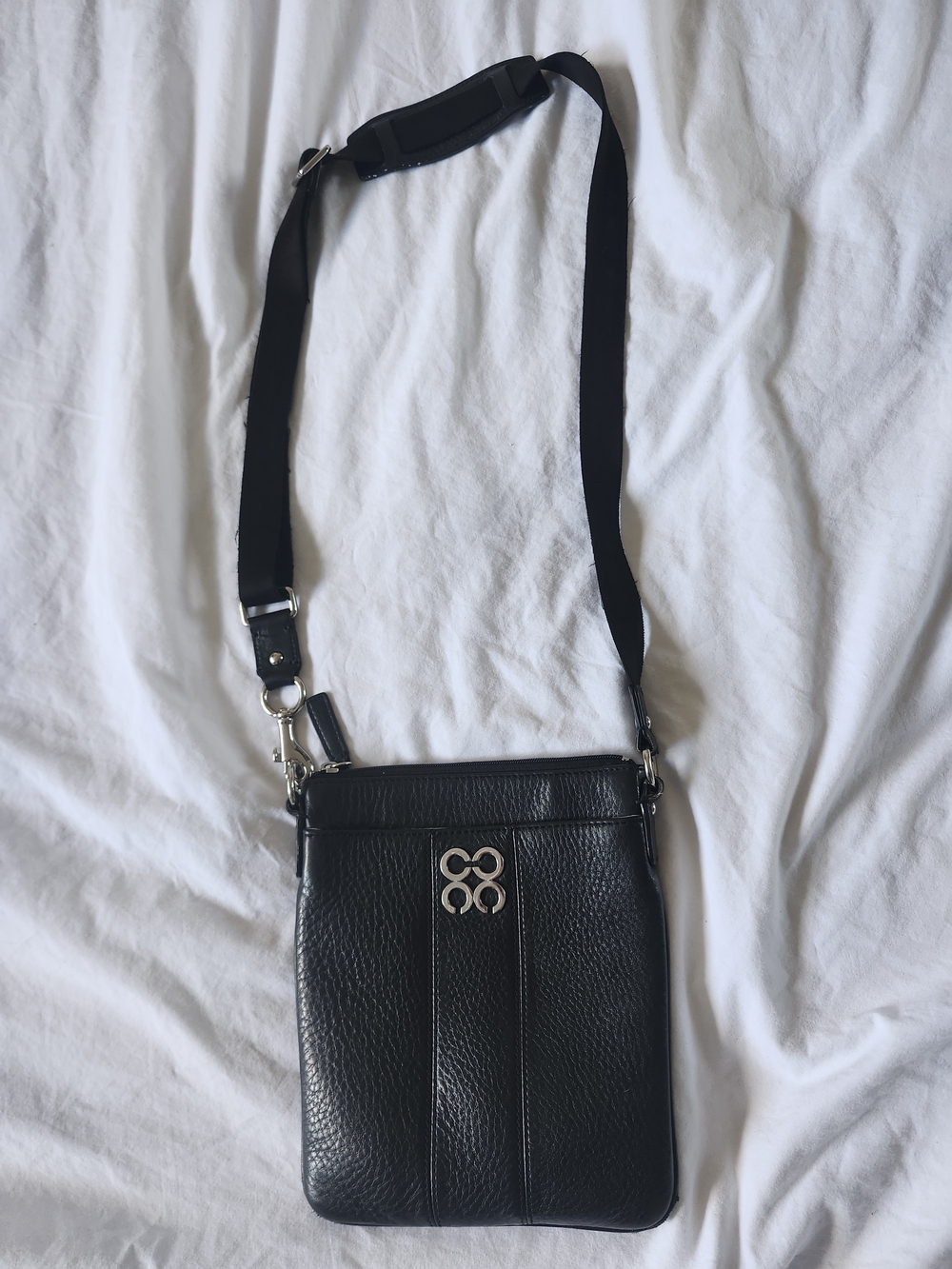 Coach Black Pebbled Leather Crossbody with Silver Logo Accent